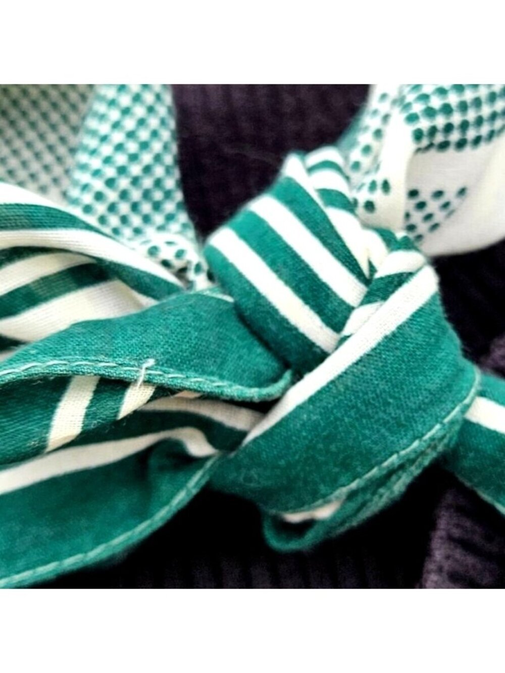 Vintage Echo Green White Stripe Grid Cotton Square Scarf 25x26 - Picture 4 of 9